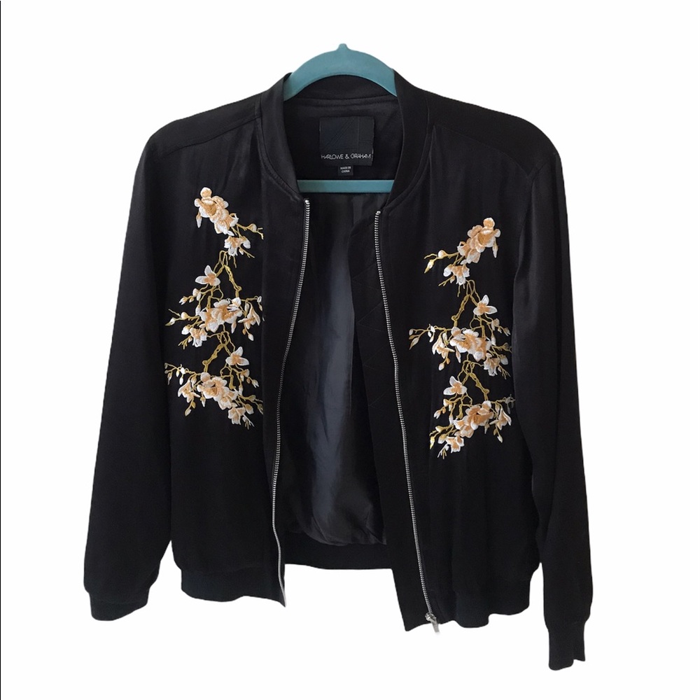 Harlowe & Graham Embroidered Black Bomber Jacket